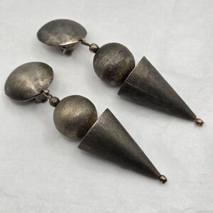 Vintage Tribal Geometric Sphere Dangle Clip Earrings 4 in.